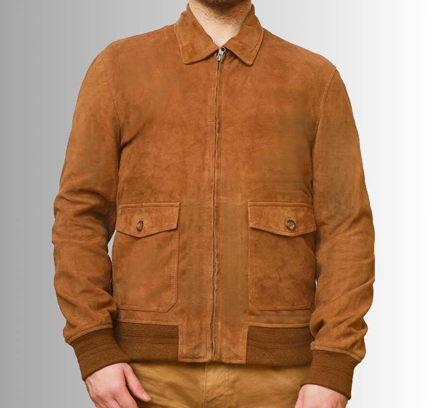 Haris enterprises – wholesale Bomberjacka - Herr – Bomberjacka i äkta mockaläder för män med krage0