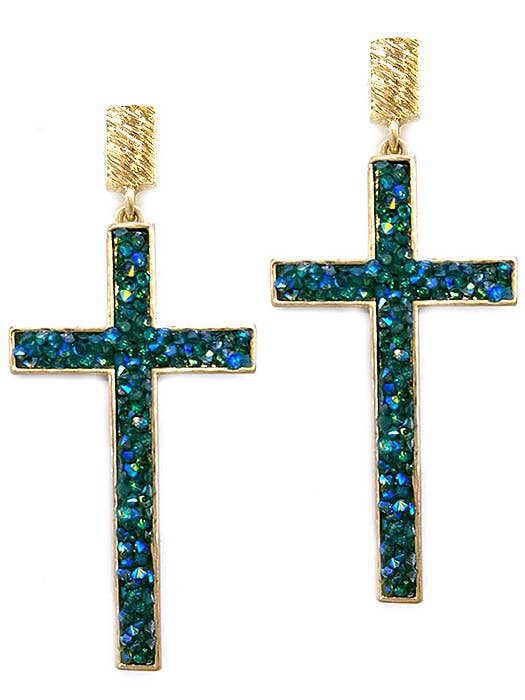 ( H752 ) CRYSTAL CROSS EARRING for wholesale by Jewelry Max