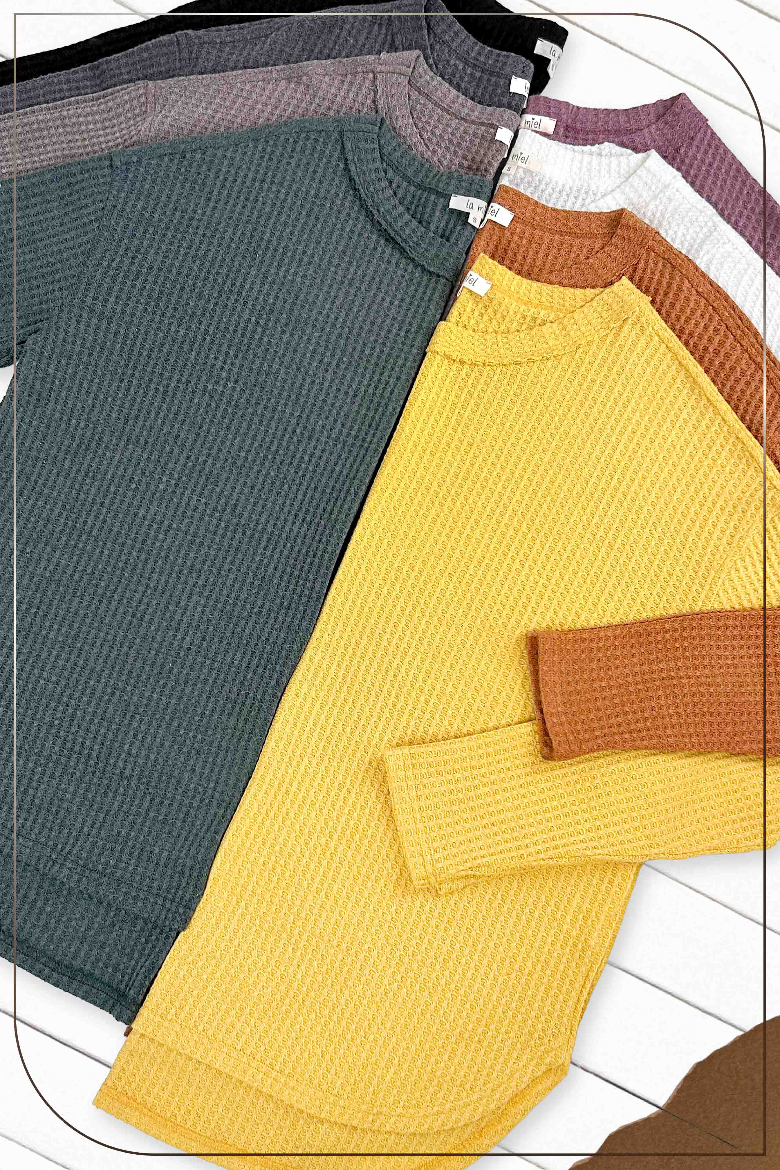 La Miel - Wholesale Tunic - Women's - HAT7566-Brushed Waffle Fabric Loose Fit Long Sleeve Top20