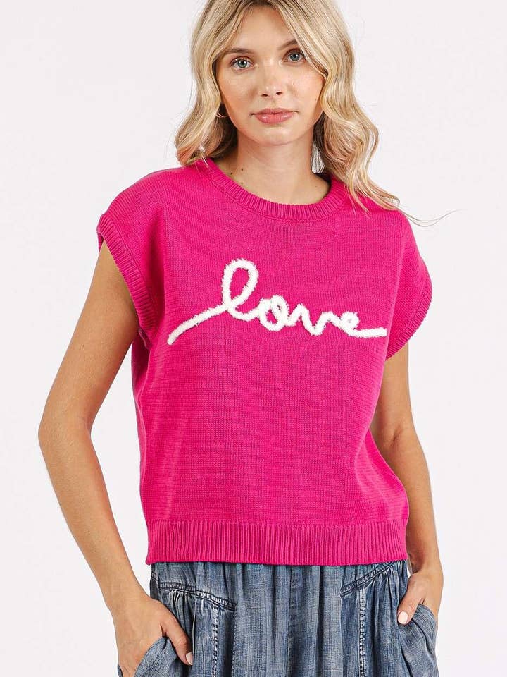 LOVE LETTERING CAP SLEEVE KNIT SWEATER VEST TOP for wholesale by mittoshop