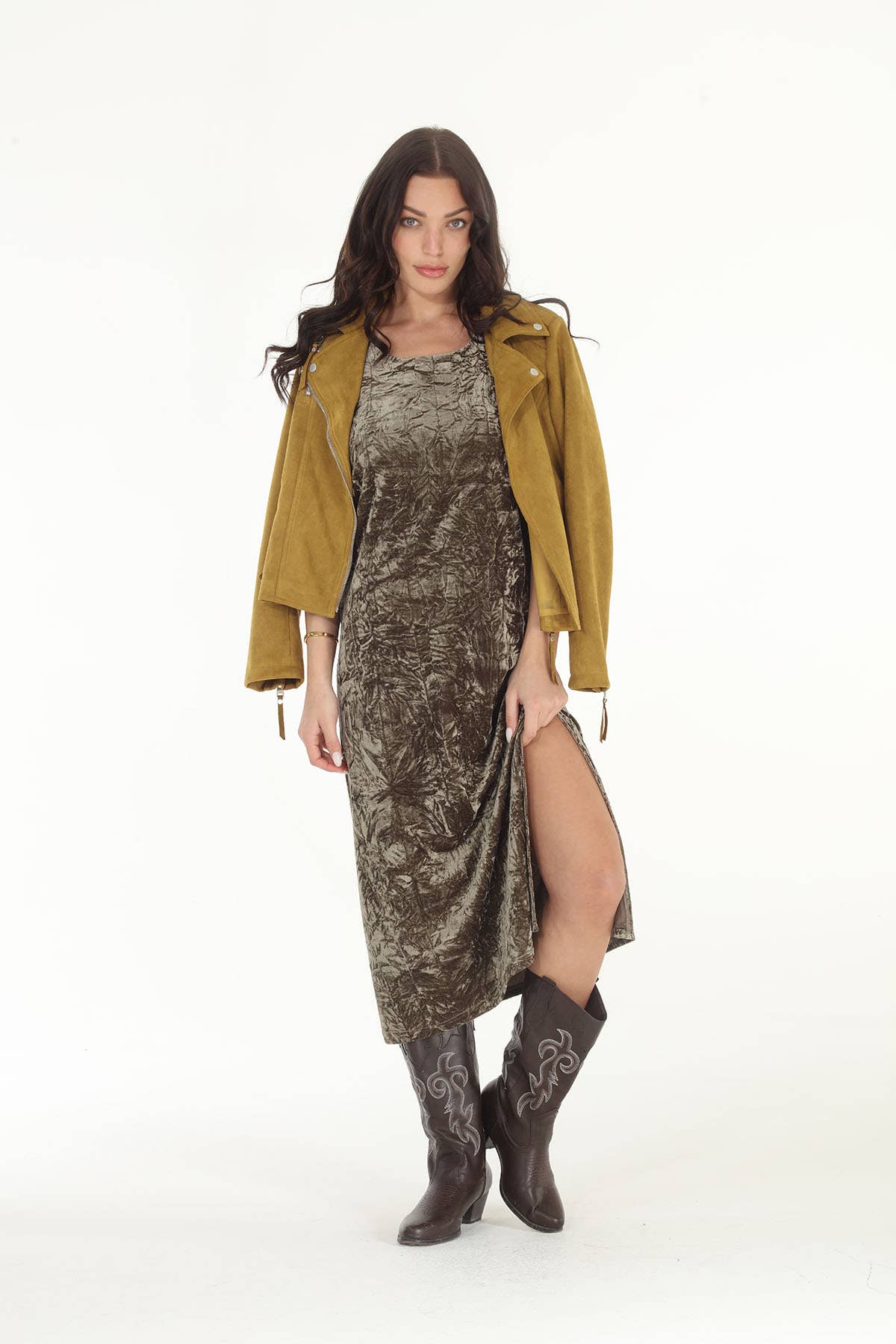 Paparazzi - Wholesale Dress - Women's - 4694-MAD Crushed Velvet Slit Side Tank Dress1