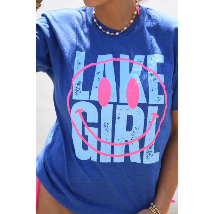 Heather Royal RTS Lake Girl Smiley Tee for wholesale on Faire