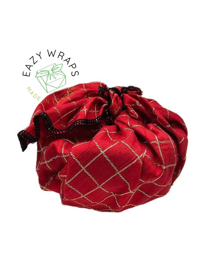 Lattice Elegance/Red Silk Gift Wrap/ Sustainable Luxury Wrap for wholesale by Eazywraps