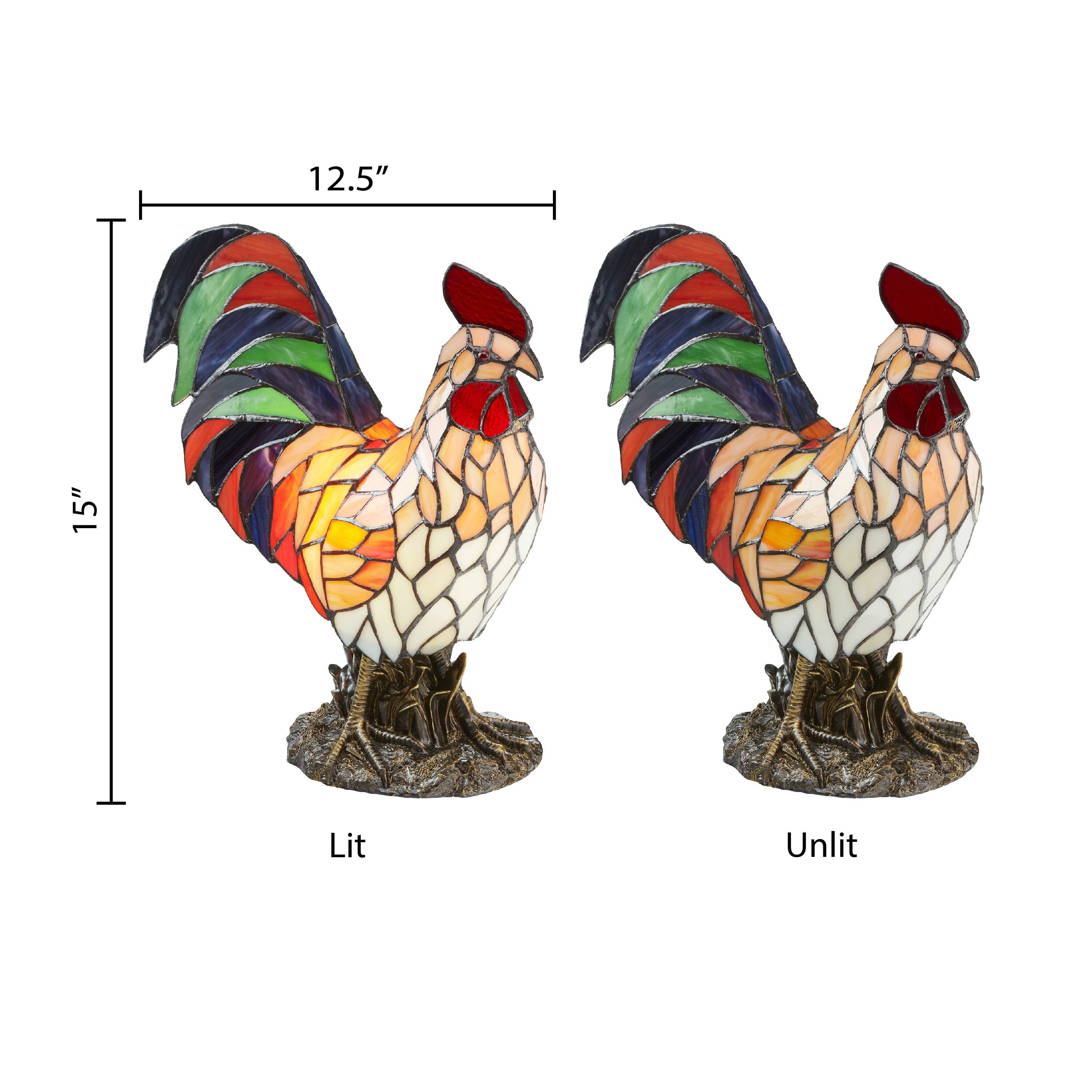 River of Goods - Wholesale Accent/Desk Lamp - 15"H Tiffany-style Rooster Multi-Color Novelty Accent Lamp2