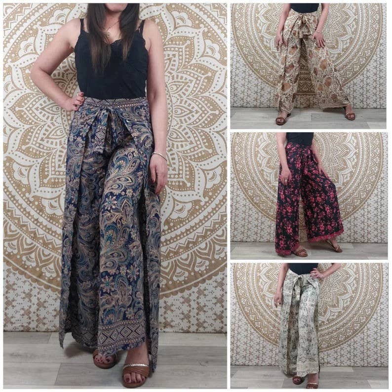 bhavnas boutique - Wholesale Pants - Women's - 5 Piece Lot, Women Thai Pants in Indian Silk Boho Wrap Paint0