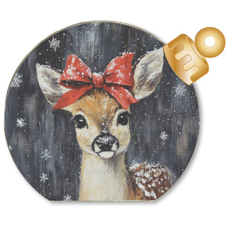 ORNAMENT DEKORATIVER TISCHAUFSTELLER - MÄDCHEN REH ROTE SCHLEIFE 2 für den Großhandel von Jarmz Designs