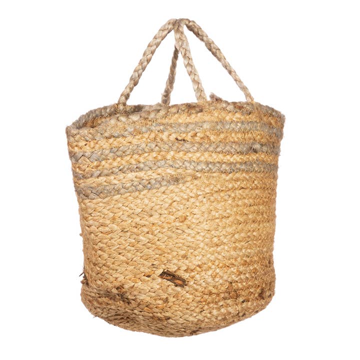 Grey Stripe Jute Storage Basket for wholesale by Sass and Belle