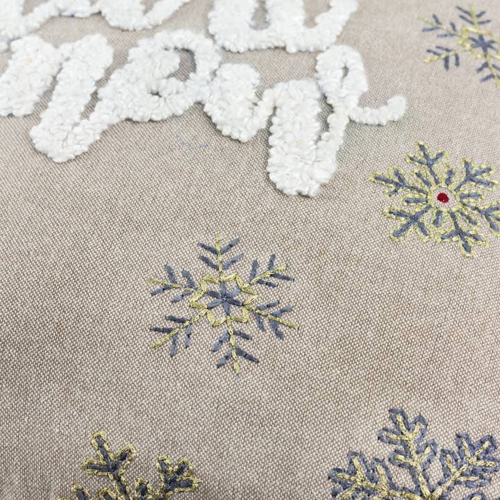 Winter Let It Snow Embroidered Cushion Greige for wholesale on Faire4