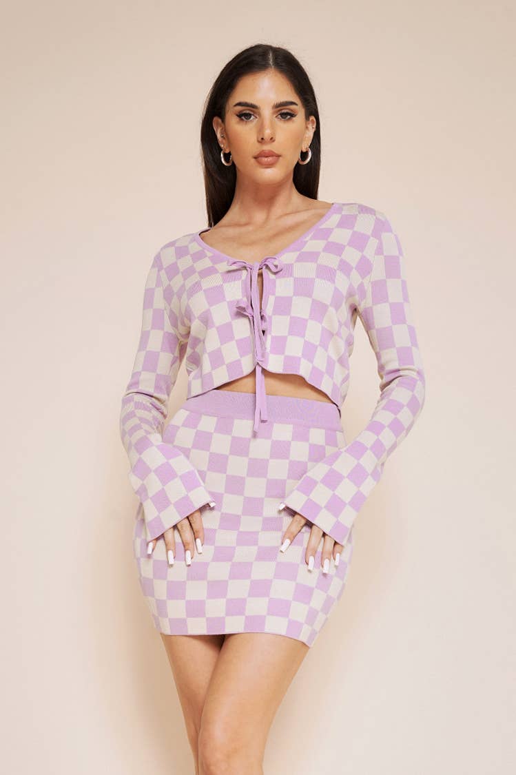 No Vacancy - Vendita all'ingrosso Gonna - Donna - Minigonna in maglia a quadri4