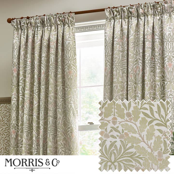 Acorn Multi Floral Jacquard Pencil Pleat Curtains Stone/Sage for wholesale by Riva Home