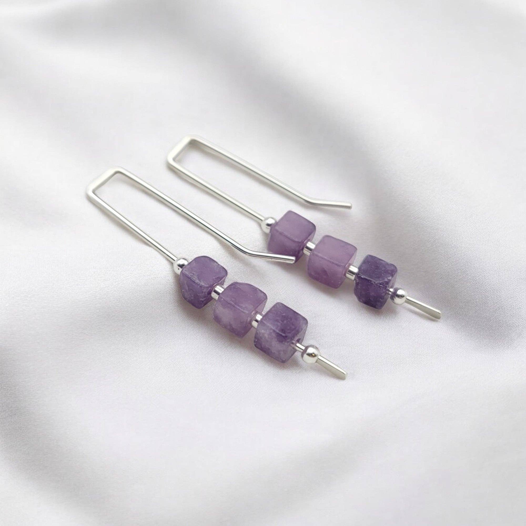 Bijou by SAM - Wholesale Dangle Earrings - Sterling Silver & Amethyst Threader Earrings7