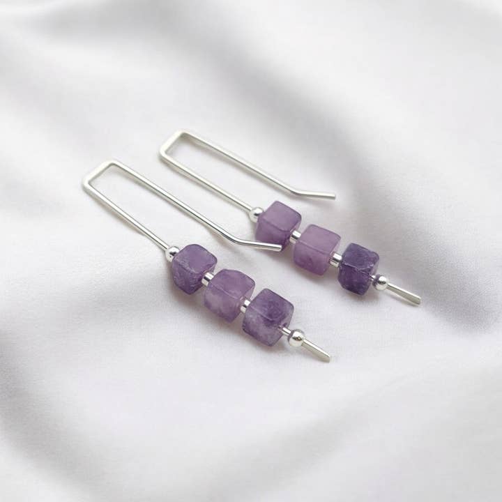 Bijou by SAM - Wholesale Dangle Earrings - Sterling Silver & Amethyst Threader Earrings7