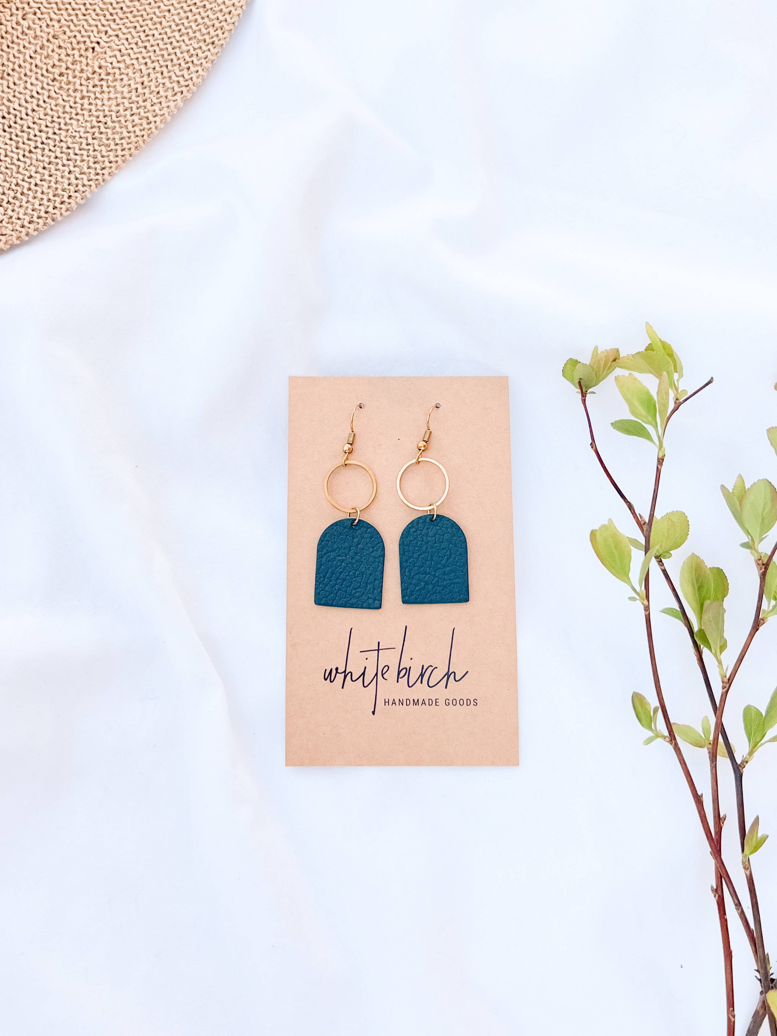 Whitebirch Handmade Goods - Wholesale Dangle Earrings - Dark Green Leather with Brass Circle Earrings8