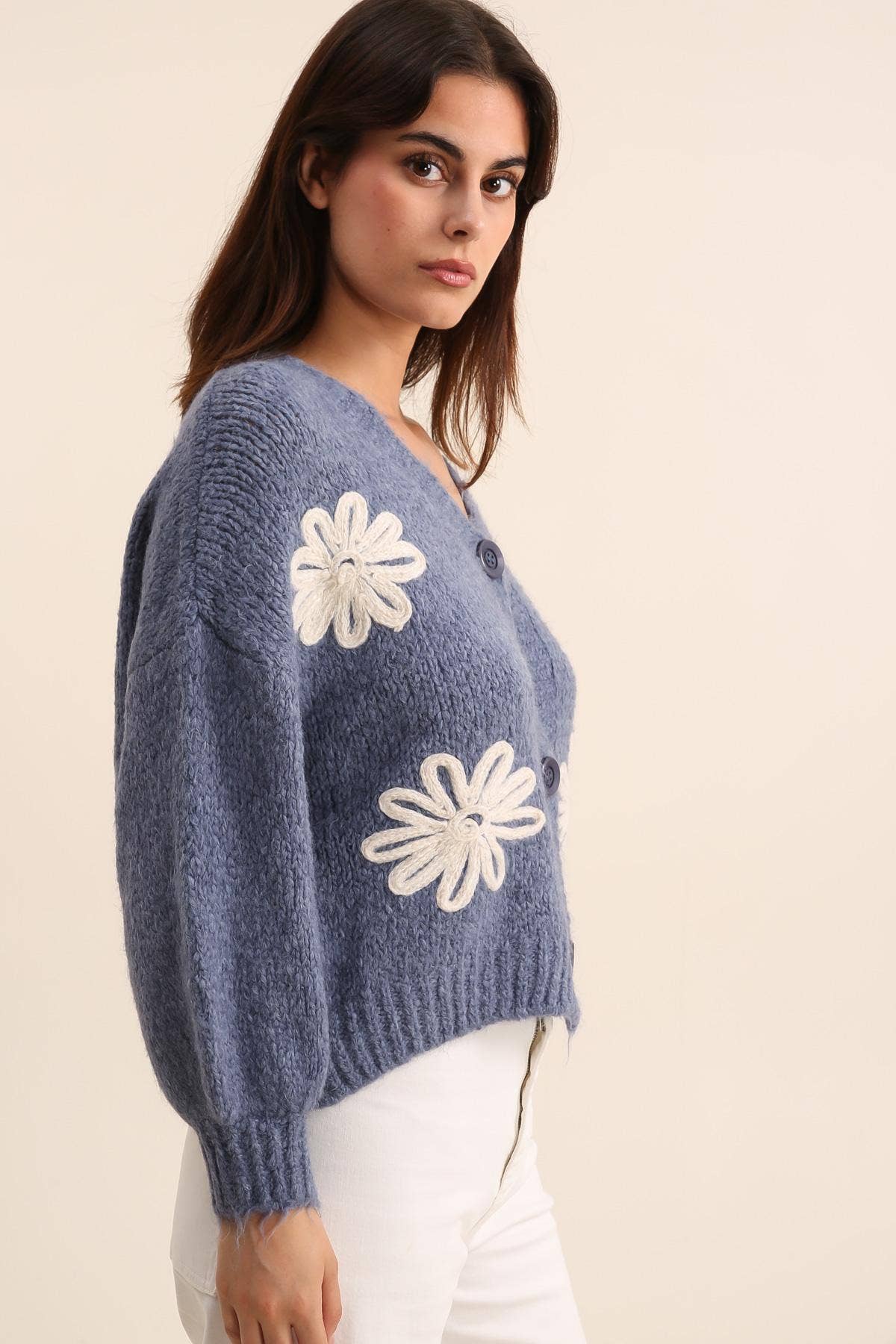 LÉA & LUC - Vente Cardigan – femme - Gilet cardigan col en V et motif fleur REF. 307799