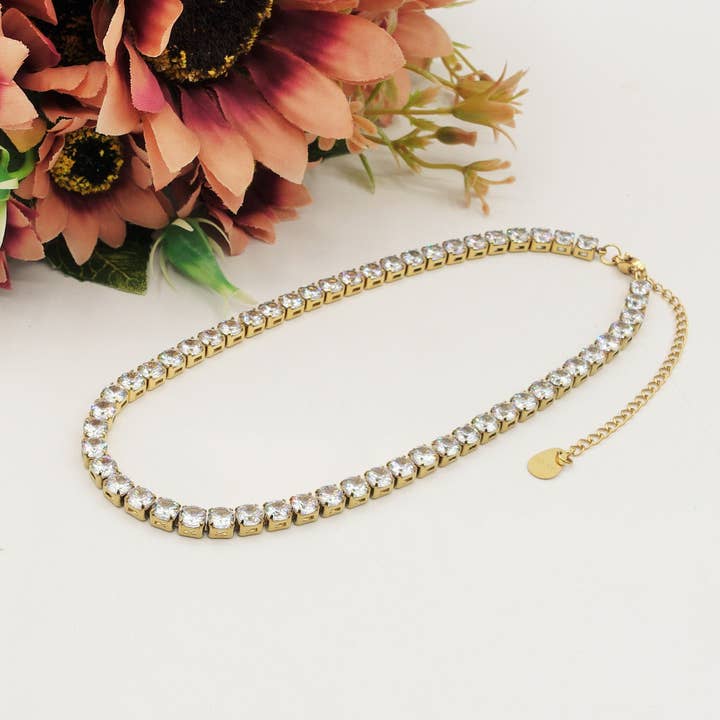 MELANIE ~ Tennis Choker girocollo in ACCIAIO INOSSIDABILE con cubic zirconia for wholesale by Daemon srls