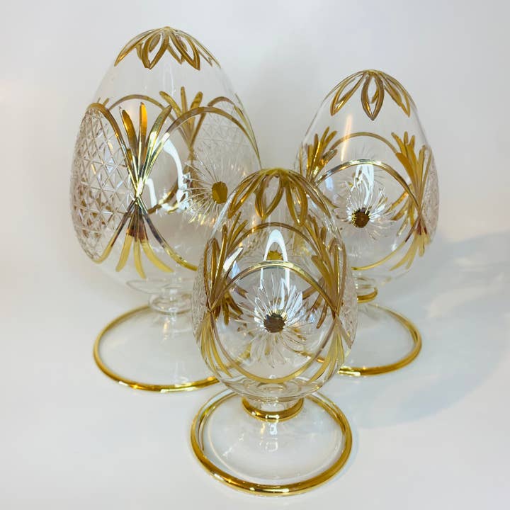 Dandarah - Vente Décorations de table - Oeuf de table en verre soufflé fait main avec de l'or