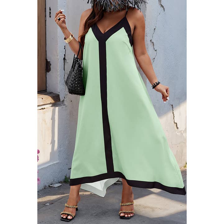 GREEN Plus Colorblock Spaghetti Strap A Line Dress for wholesale on Faire