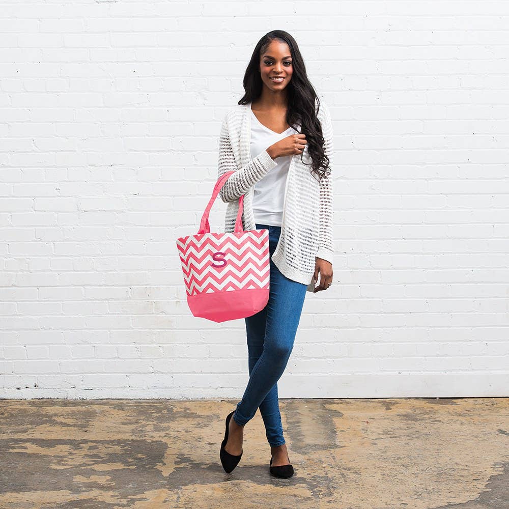 Weddingstar Inc. – wholesale Bärkasse - Dam – Stor Chevron Bomull Canvas Tyg Tygväska - Rosa1