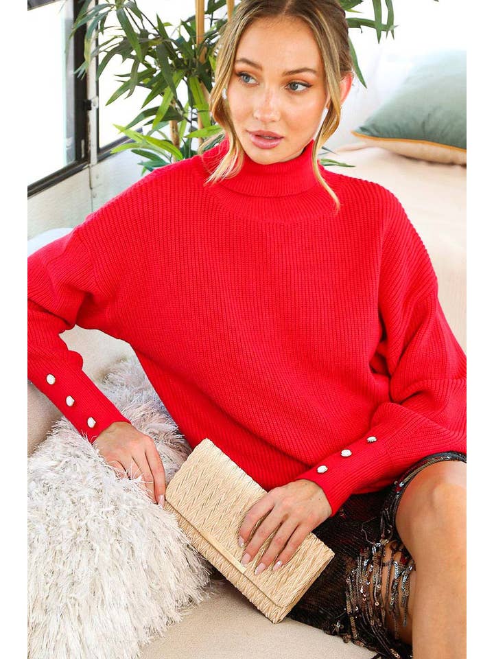 Vine & Love - Wholesale Knit Sweater - Women's - Pearl Button Detail Rib Knitted Sweater VT60542-13