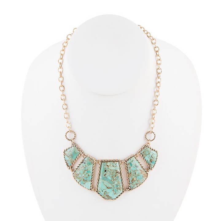 Collier à pendentif bleu turquoise et ton doré pour la vente par Barse Jewelry