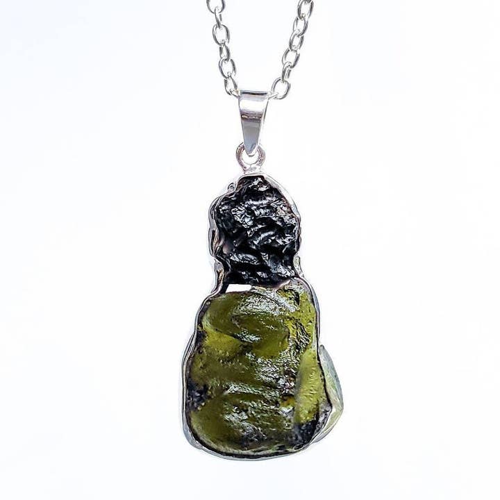 Sacred Ceremony - Wholesale Pendant/Charm Necklace - Moldavite & Tibetan Tektite Double Stone Necklace
