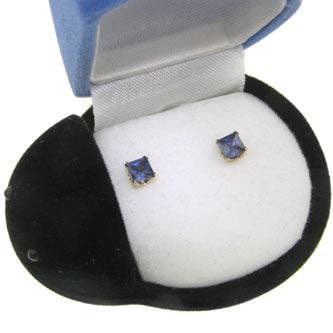 Simulated Tanzanite 10K Yellow Gold Stud Earrings Boxed for wholesale by Silver Insanity