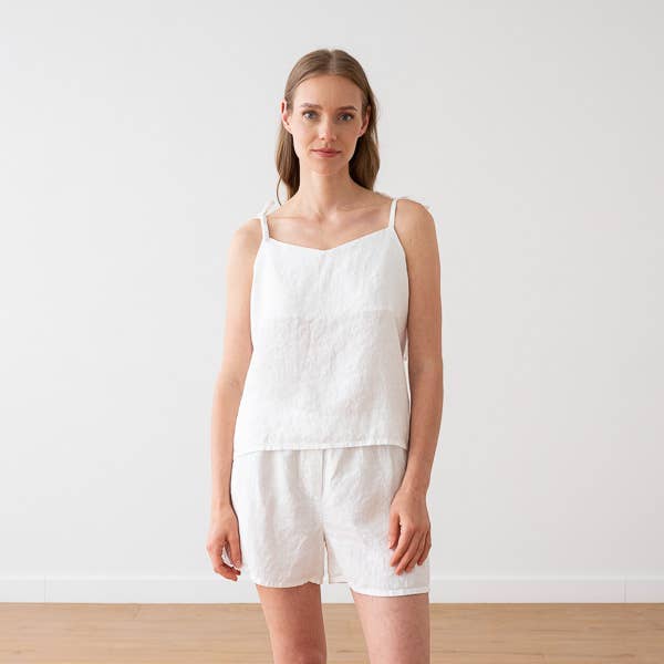 Pijama de lino blanco Amelia para venta al por mayor de LinenMe