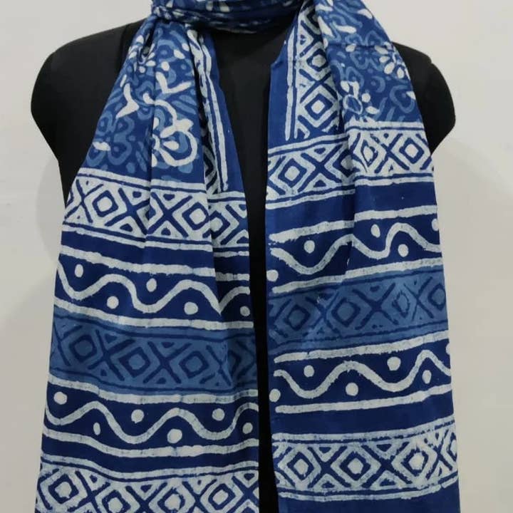 GYPSY STUDIO - Wholesale Scarf - Women's - 5 Pcs Lot Handmade Cotton Indigo Sarong Hand Block Printed1