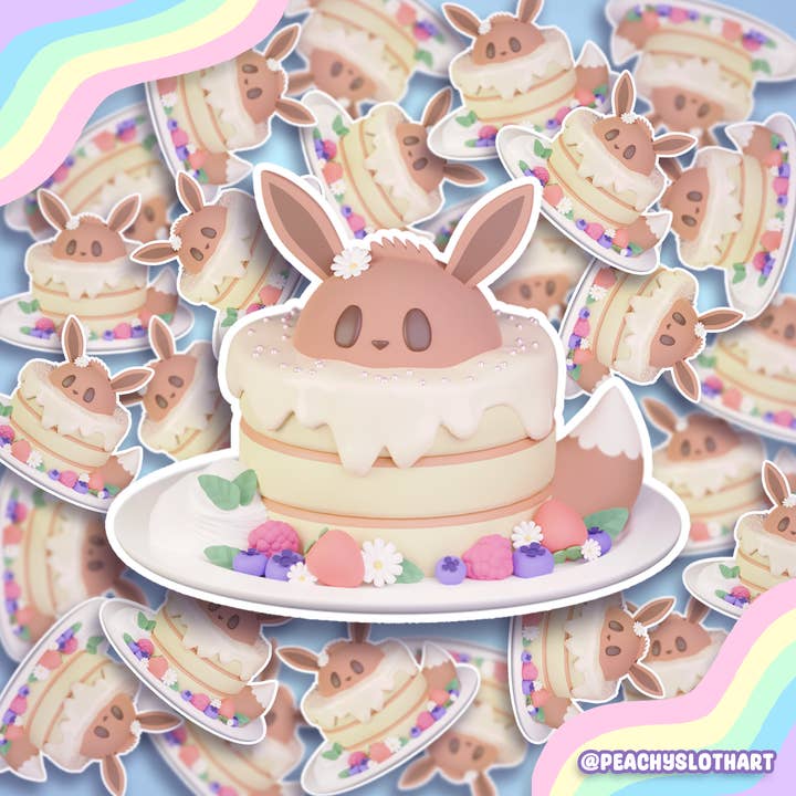Eevee Cake Vinyl Waterproof Sticker for wholesale by Peachy Sloth Art