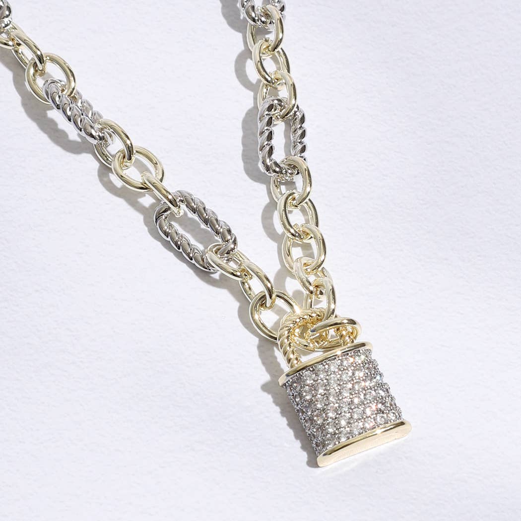 MULTI Collier à verrouillage en zircone cubique à maillons solides et torsadés en vente sur Faire2