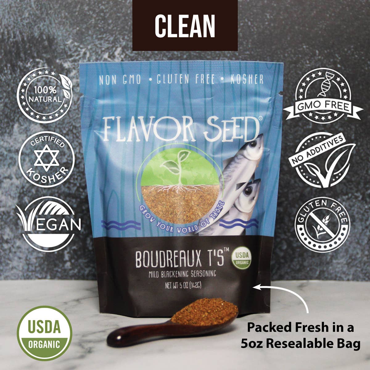 Flavor Seed - Wholesale Gedroogde kruidenmix - Boudreaux T's biologische milde zwarttende kruiden - 5 oz2