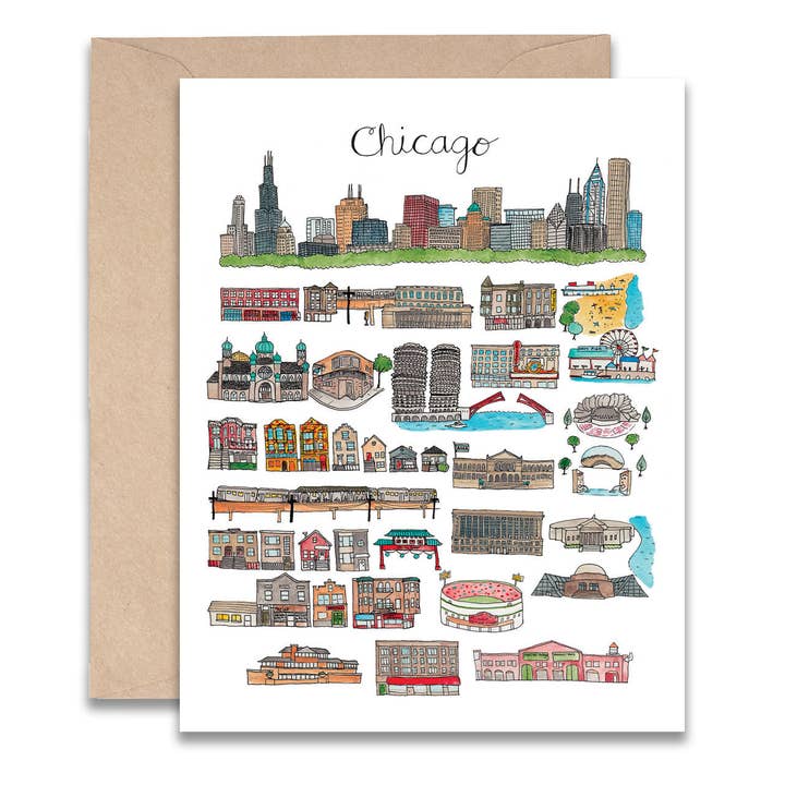 Chicago Illinois Card for wholesale by Jodi Lynn's Emporium of Doodles