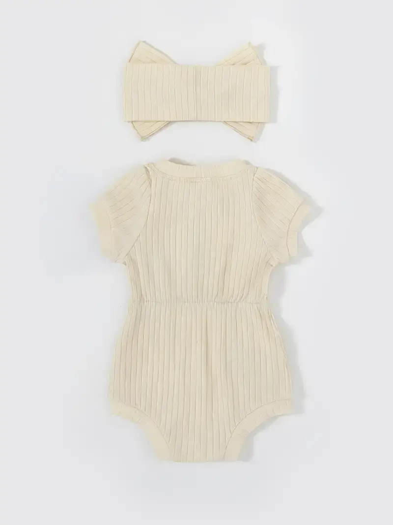 Lucky Avocado - Venta al por mayor Conjunto de ropa - Bebés - Moderno conjunto de mono de verano con diadema con lazo6