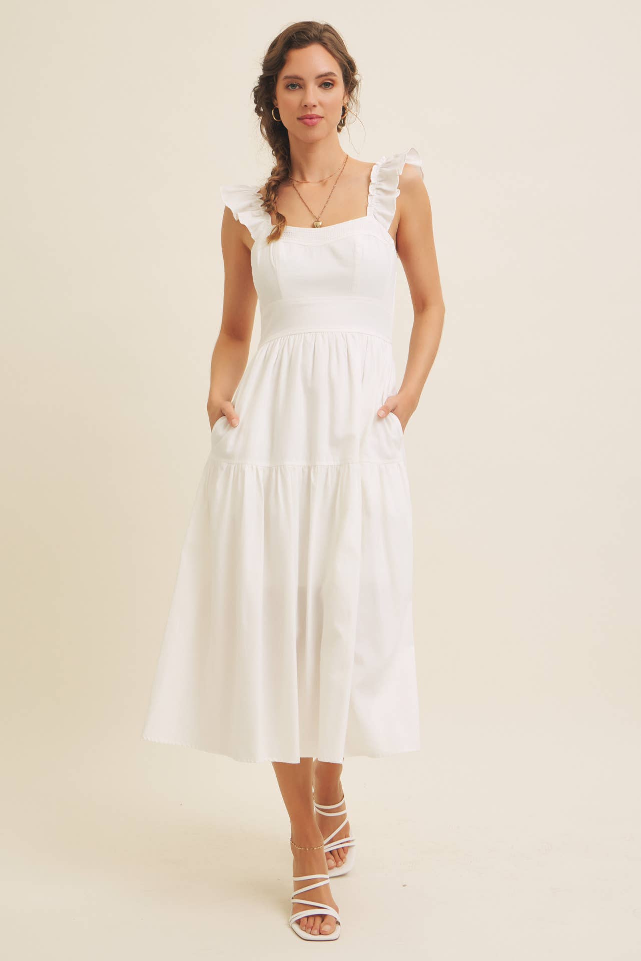 in february – wholesale Klänning - Dam – Klänning midi med volangärmar och sömdetaljer13