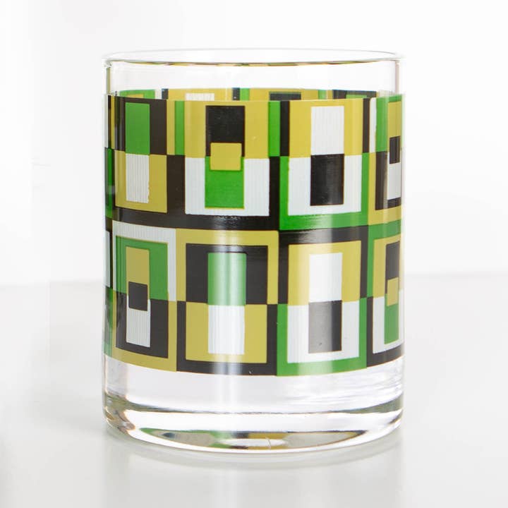 Green Square Vintage Retro Whiskey Rocks Cocktail Glass for wholesale by Mod Lounge Paper Company