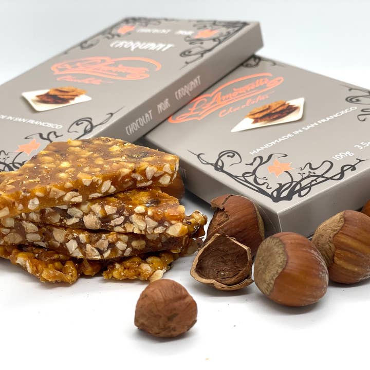 72% Dark Chocolate with Croquant (Hazelnuts) for wholesale by L'Amourette Chocolat