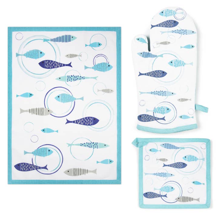 Excelsa North Sea Kitchen Set: Tea Towel, Pot Holder, and Oven Glove for wholesale by Bergamaschi & Vimercati S.p.a.