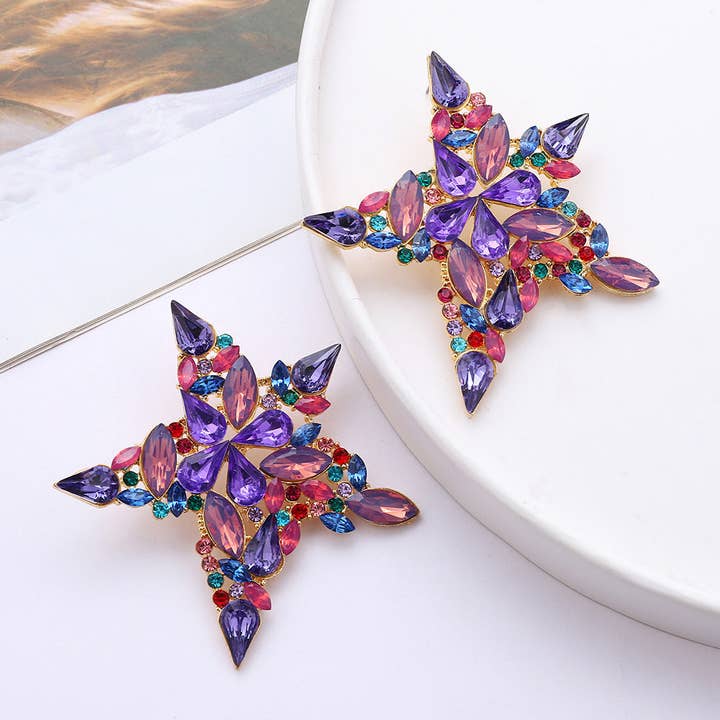 Multi Star Rhinestone Stud Earrings E4531 for wholesale on Faire2