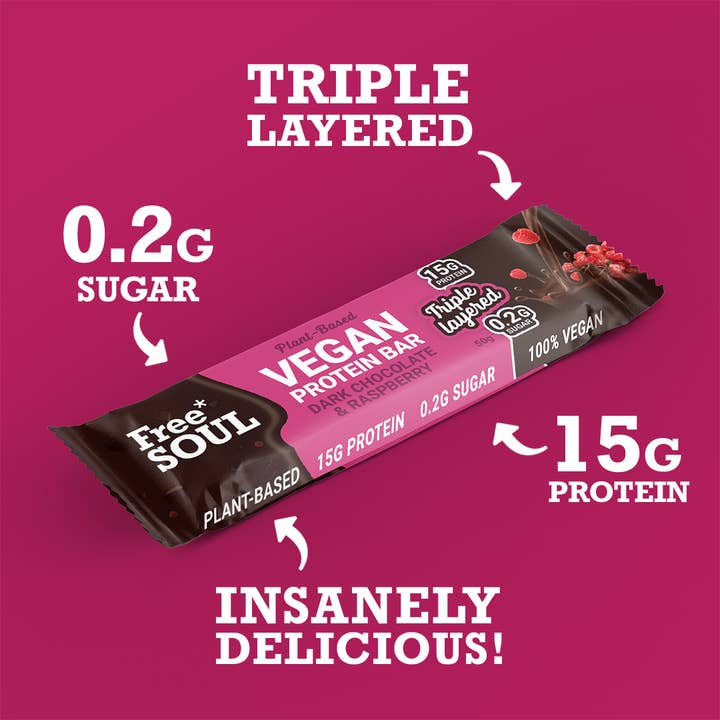 Dark Chocolate Raspberry Protein Bar for wholesale by Free Soul