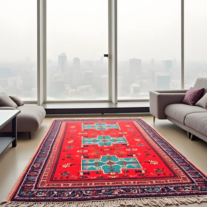 Glamthread - Wholesale Area Rug - Persian-Style Heritage Rug – 120x180cm, Bold Red Flatweave with Medallion Motif1