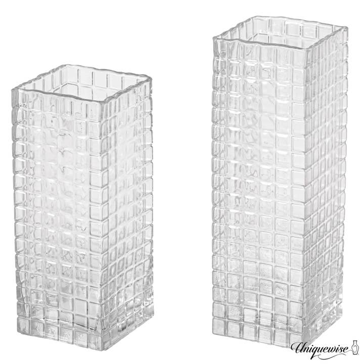 Quickway Imports - Wholesale Vase - Set of 2 Square Frosted Clear Glass Table Vase10