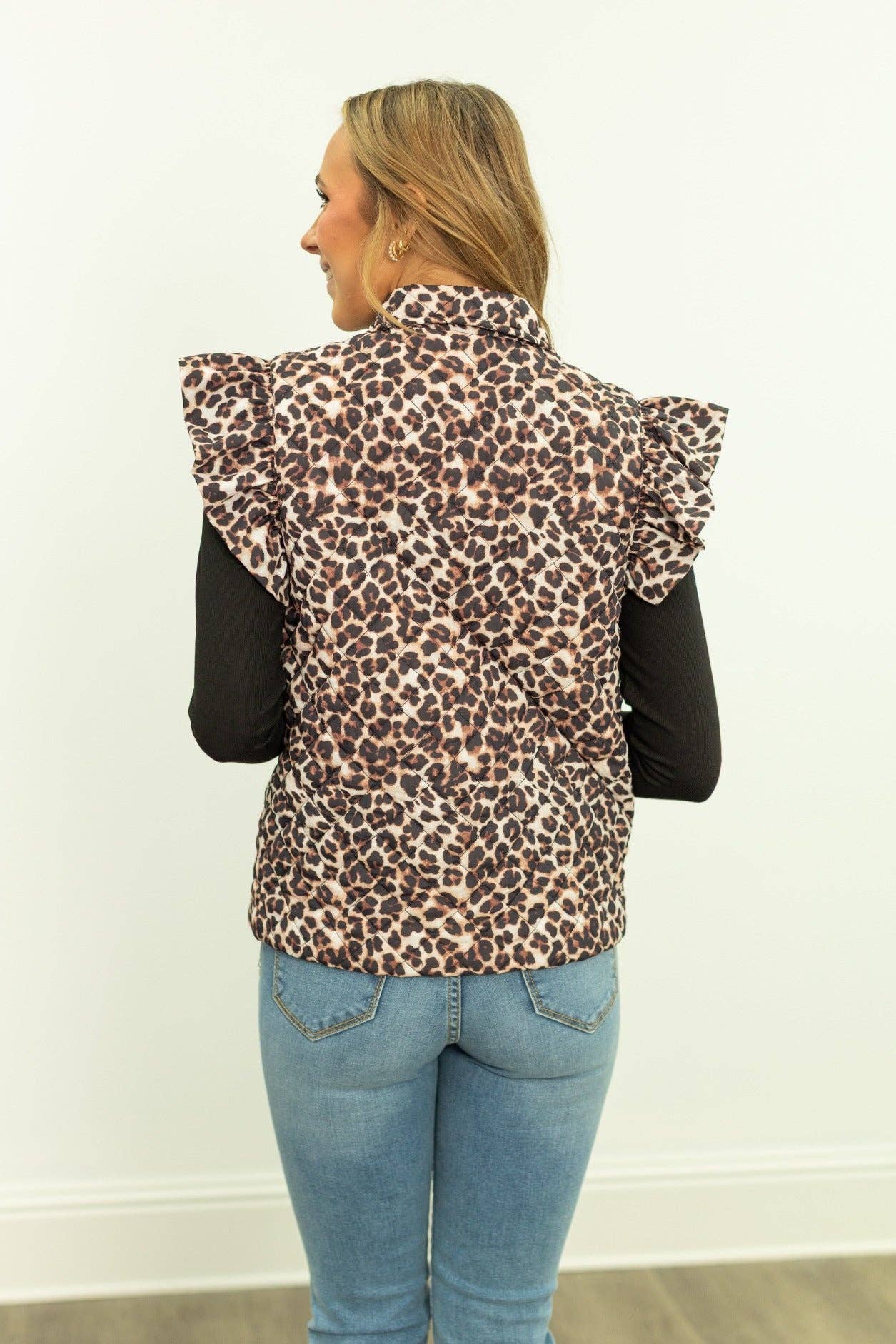 Quilted Puffer Vest, Leopard for wholesale on Faire4