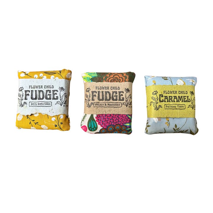 Fudge Sampler Three Pack- plain, walnut, caramel for wholesale by Flower Child Fudge