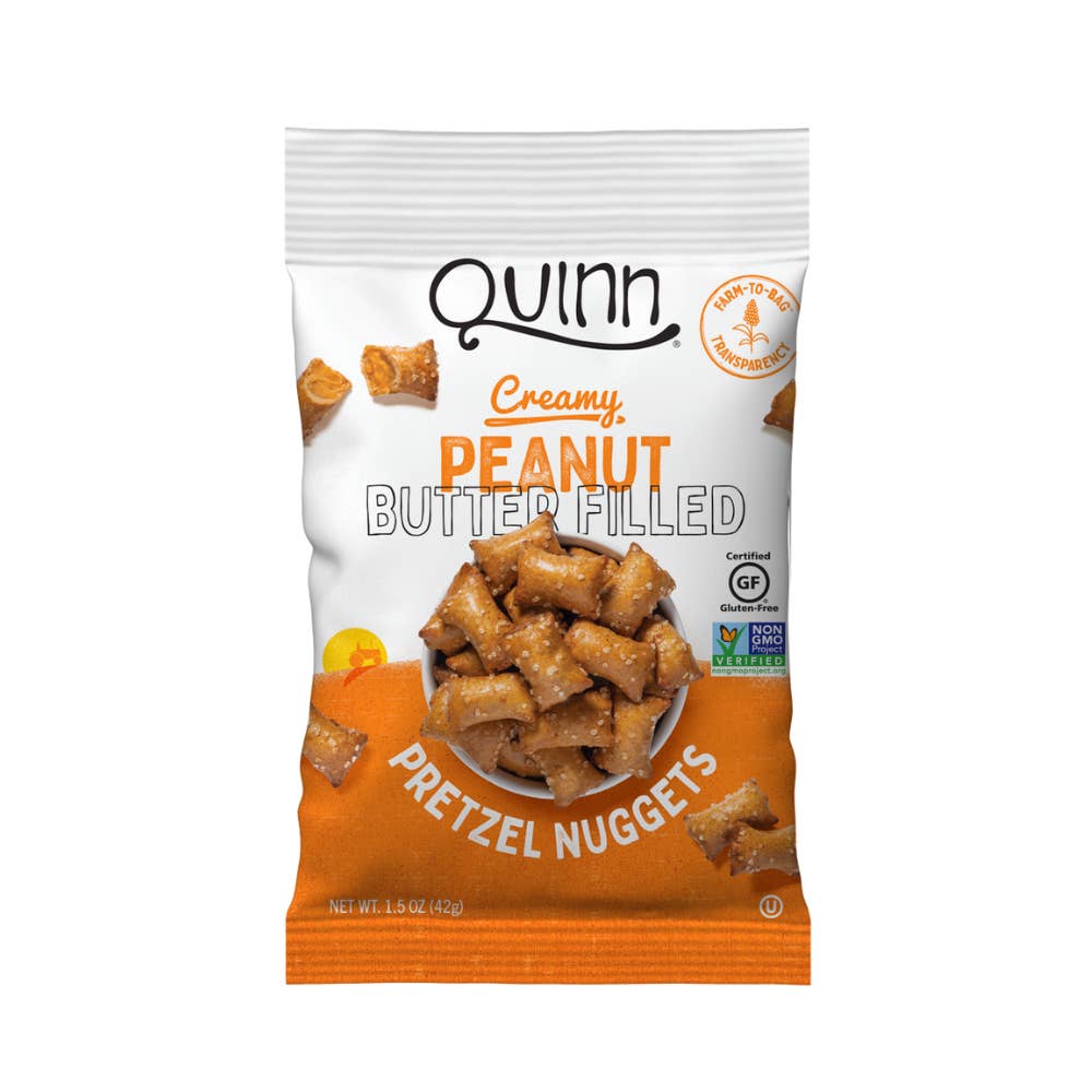 Righteous Felon Craft Jerky - Wholesale Pretzels - Quinn Creamy Peanut Butter Filled Pretzel Nuggets 1.5oz 48ct
