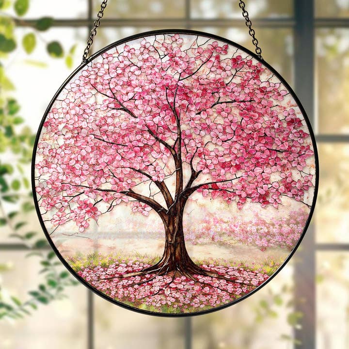 Cherry Blossom Tree Stained Glass Suncatcher, Pink Floral for wholesale by Glaizyo