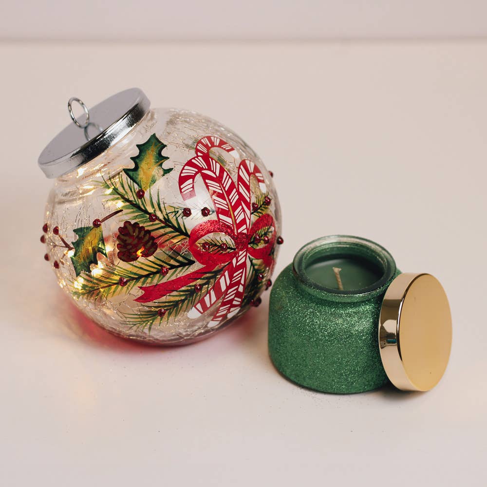 A Cheerful Giver - Wholesale Ornament Set - Candy Cane LED Ornament & Holly Tree Candle Gift Set1