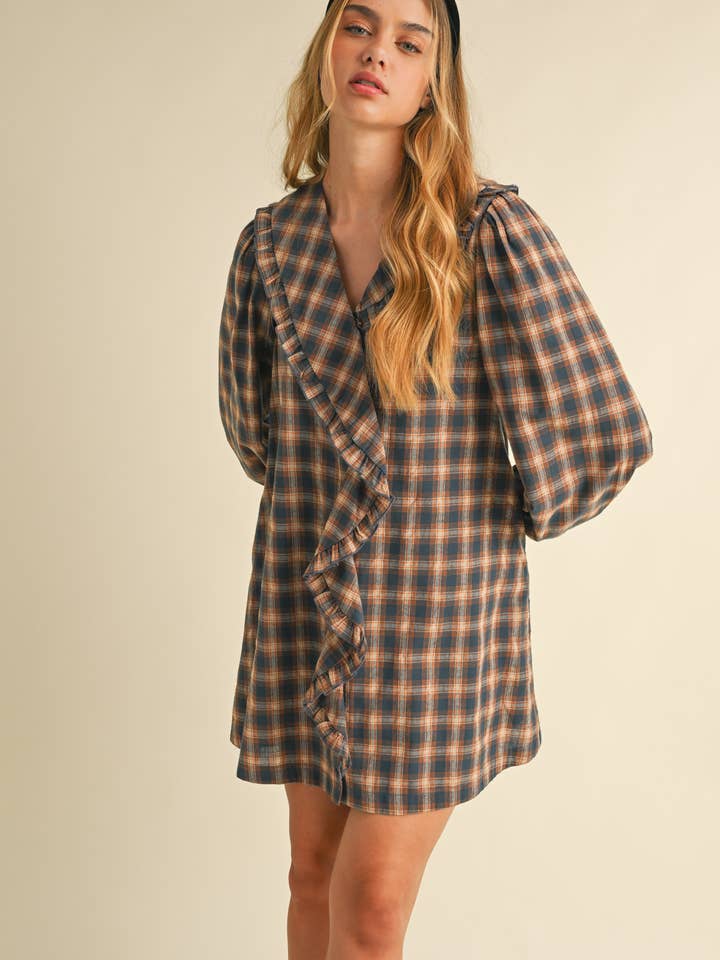 LD1078 Plaid Ruffle Dress for wholesale on Faire