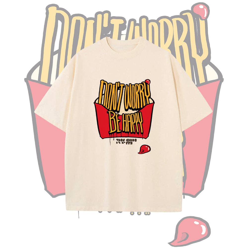 novaxau - Wholesale Screen printed t-shirt – Women′s - French Fries Positive Quotes Print Women's Oversize T-shirt6