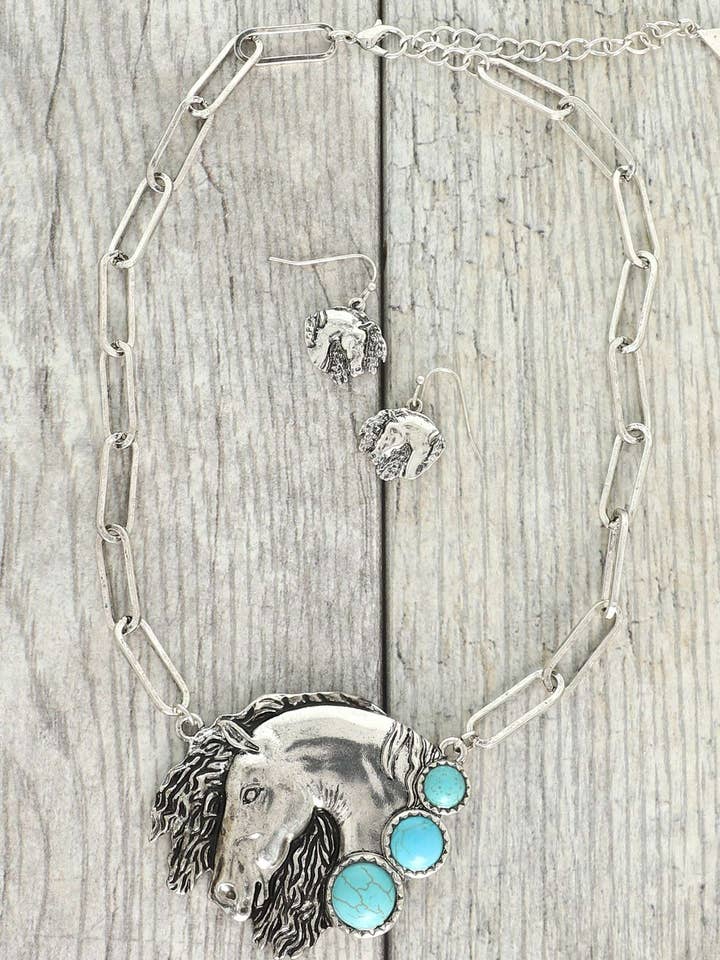 WESTERN HORSE HEAD PENDANT CHAIN NECKLACE SET N16158 for wholesale by anbfashion
