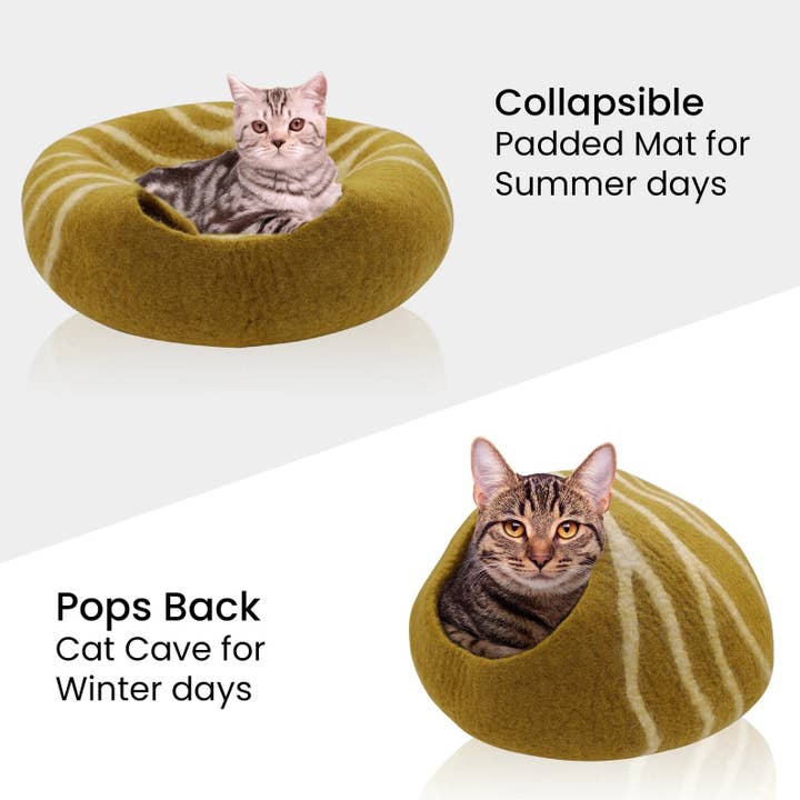 Lungta Imports - Wholesale Pet Cave - Cat/Dog - KayJayStyles Felt Cat Cave / Cat Bed / Warm Cat House / Cat Cocoon Hand Felted Natural Wool Eco-Friendly - Great Cat Gift